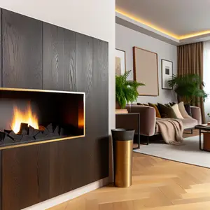 Угловые каминные комплекты из темного дуба с очагом Fobos FX Brass