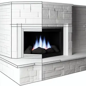 Камин угловой Сланец белый с очагом Majestic FX Black