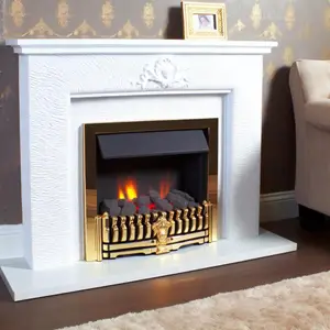 Фактурный белый каминокомплект Royal Flame Venice с очагом Majestic FX Brass