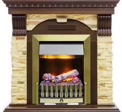 Каминокомплект Dimplex Dublin угловой - Темный дуб / Сланец с очагом Danville Antique Brass FB2